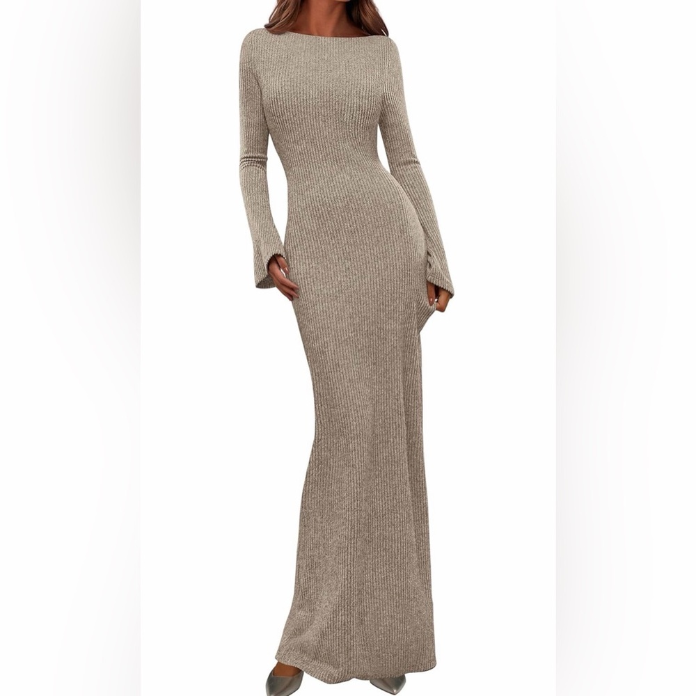 🆕Elegant Ribbed Long Sleeve Maxi Dress